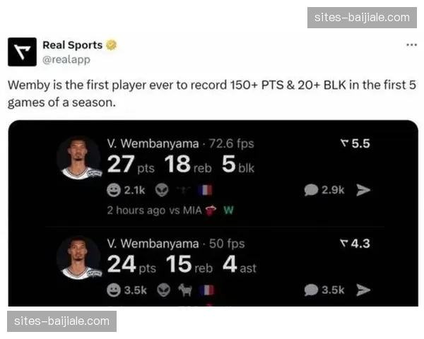 文班亚马赛季数据稳定高效 场均25分11.5篮板展现统治力